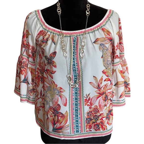 JEALOUS TOMATO BOHEMIAN OFF THE SHOULDER BELL SLEEVE TOP SZ XS EUC - Picture 11 of 11